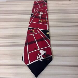 Peanuts Vintage Snoopy Woodstock Tennis Silk Necktie, 58 inches